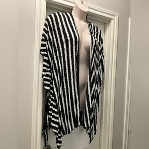 White & Black Print Open Front Cardigan Cover-Up
